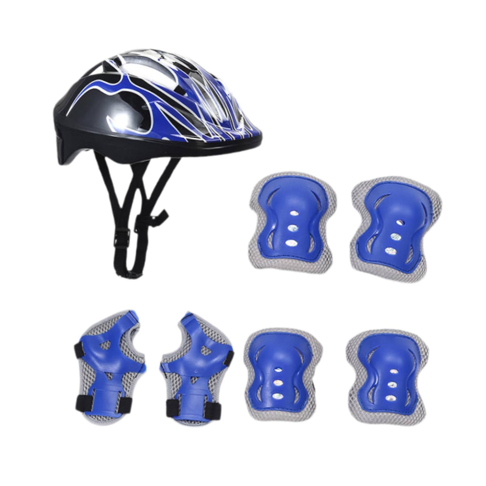 Kids Bike Helmet with Knee Pads Elbow Pads Wrist Guards Protective Gear Set for Skateboarding Cycling Inline Skating Multisports- Black Blue