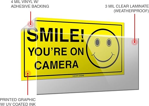 Miniatura 2 de (Conjunto de 6) cartel de vinilo autoadhesivos "Smile You're On Camera", de 2 pulgadas x 4 pulgadas, LAMINADOS para una máxima protección y