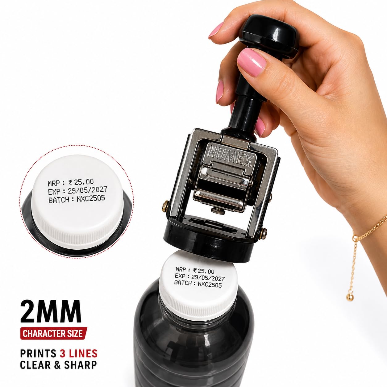 2.5mm Bottle Cap Batch Printing Stamp Machine | Manual Date, Batch No., MRP & EXP Date Printing for Plastic Bottle Caps | Made in India-image-32