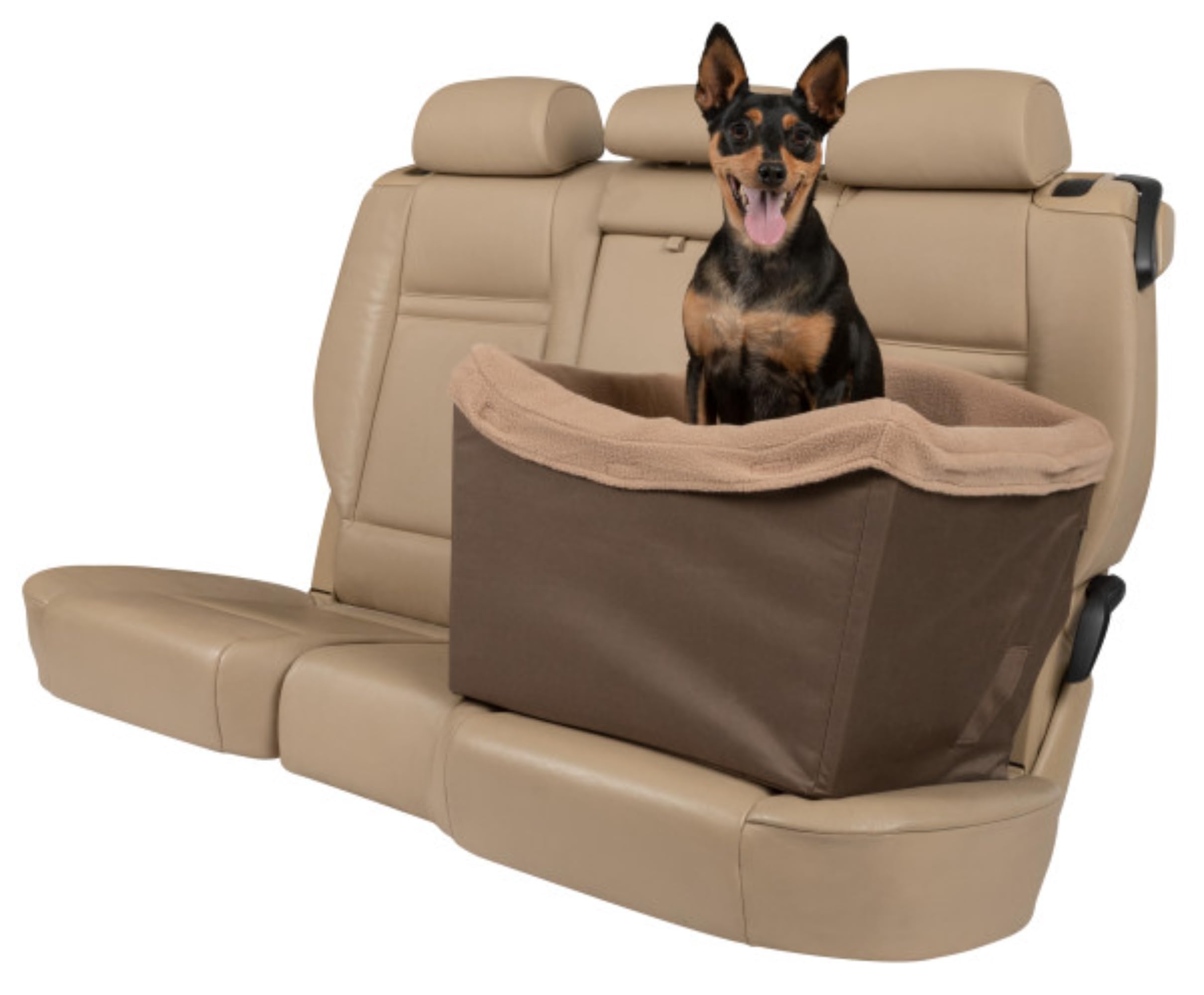 PetSafe Asiento de Seguridad para Perros Happy Ride - Adecuado para automóviles, vehículos Grandes y 4x4 - Incluye cinturón de Seguridad - Forro Polar Resistente Lavable a máquina, Marron