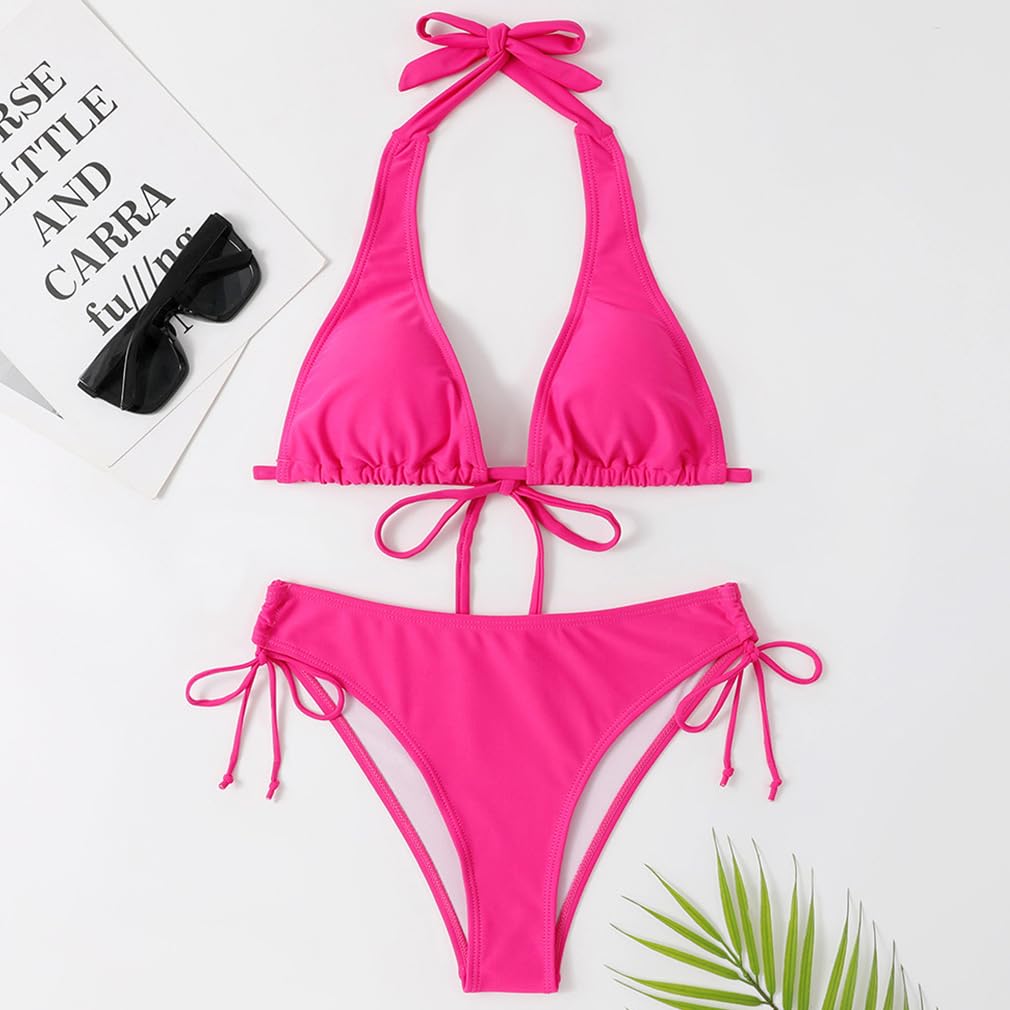 Femme Maillot de Bain Découpé Style Evidé Deux Pièces en Couleur Unie Bikini Maillot de Bain Femme 2 Pieces Maillot de Bain Gainant Ventre Plat avec Short Sexy Col en V Bikini