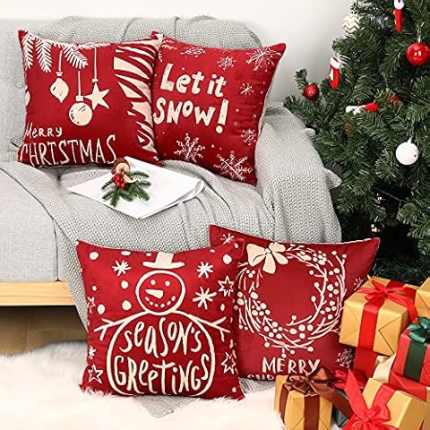 Lewondr Christmas Velvet Pillow Covers Set Cover