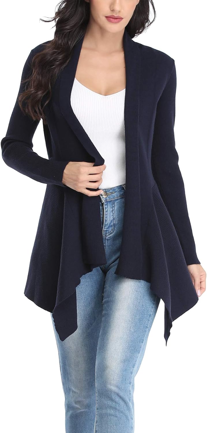 Dilgul Women Open Front Ribbed Drape Long Sleeve Cascading Cardigan Sweater - Image 4