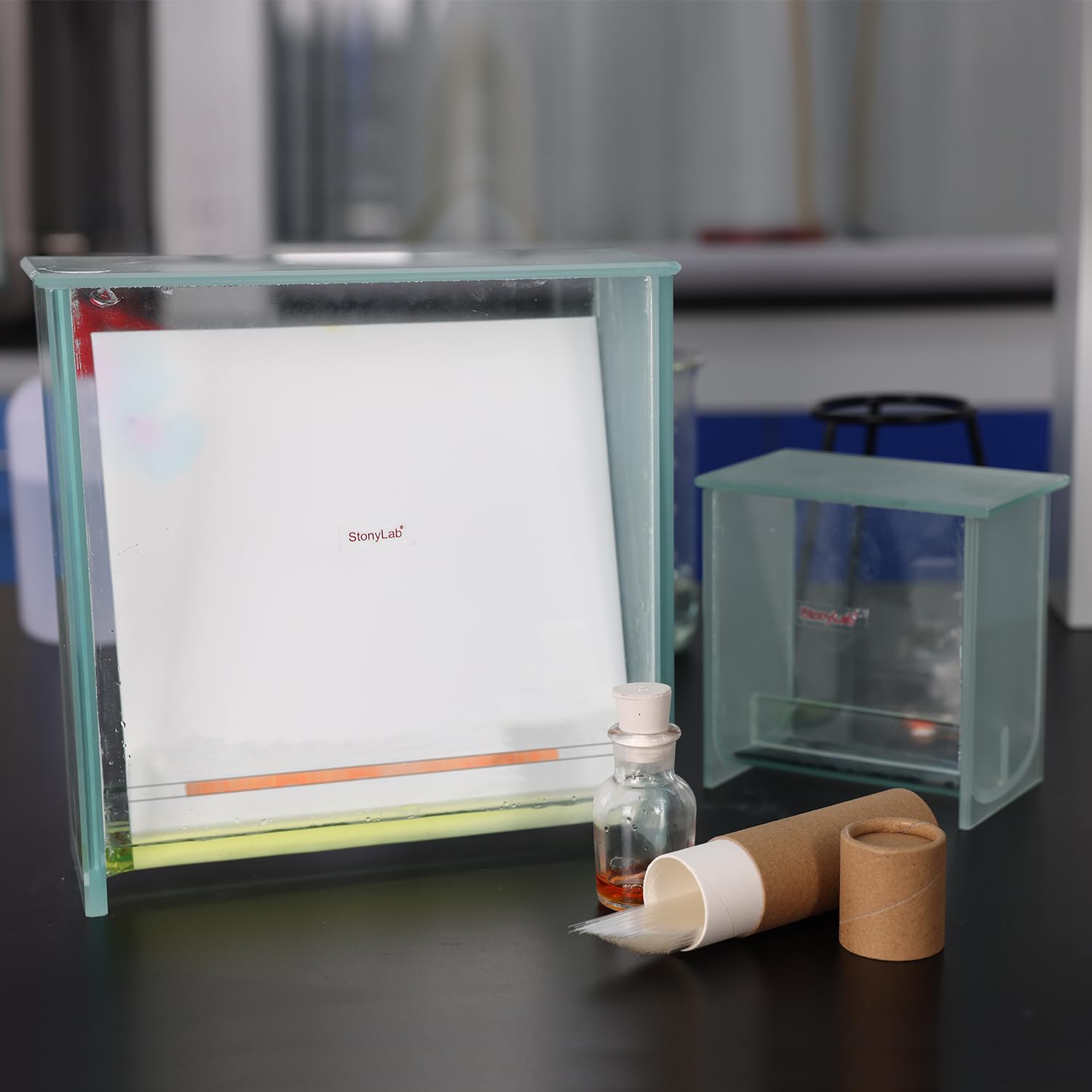 stonylab Glas Quadrat TLC Entwicklungstank, Schwerlast Borosilikat Chromatographie TLC Entwicklungskammer mit Deckel für Mehrfachplattenentwicklung, 100 x 100 mm