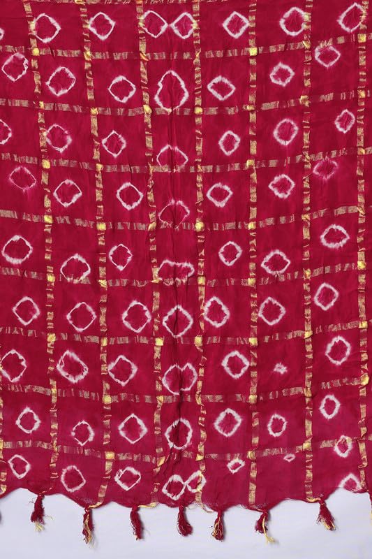 Image of Women Bandhani Dupatta | Traditional Chunri Print with Decorative Border | Lightweight Ethnic Stole for Festive and Wedding Wear
