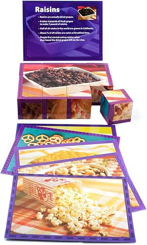 Miniatura 7 de Etapas Materiales de Aprendizaje Imagen Real Snack Foods Cubo de Madera Puzzle Constructor de Lenguaje Rompecabezas Preescolar 6 rompecabezas en 1,