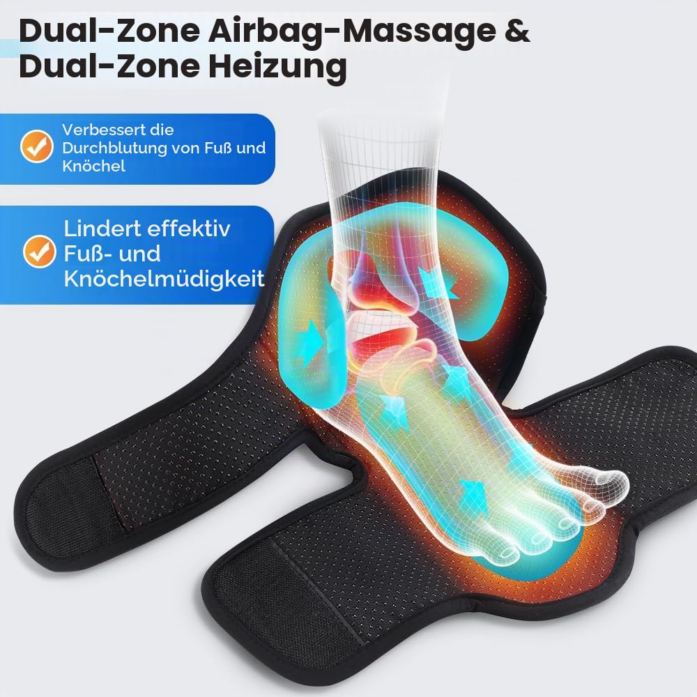 Elektrisch Fußmassagegerät Luftkompression, Kabelloses Fussmassagegerät mit 3 Intensitätsstufen, 4 Heizstufen und 4 Airbag-Massagestufen, Timer, 3000mAh Akku