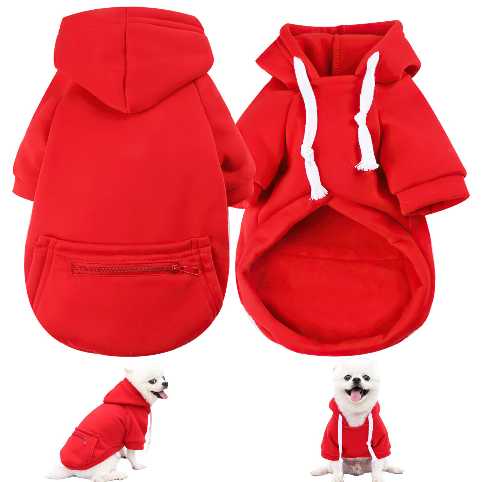 Dog Hoodie Pet Clothes for Dog Cat Dog Sweaters Small Breed Fashion Puppy with Fruit Snack Zipper Pocket Dog Cat Drawstring Sweatshirt (Red, Medium)