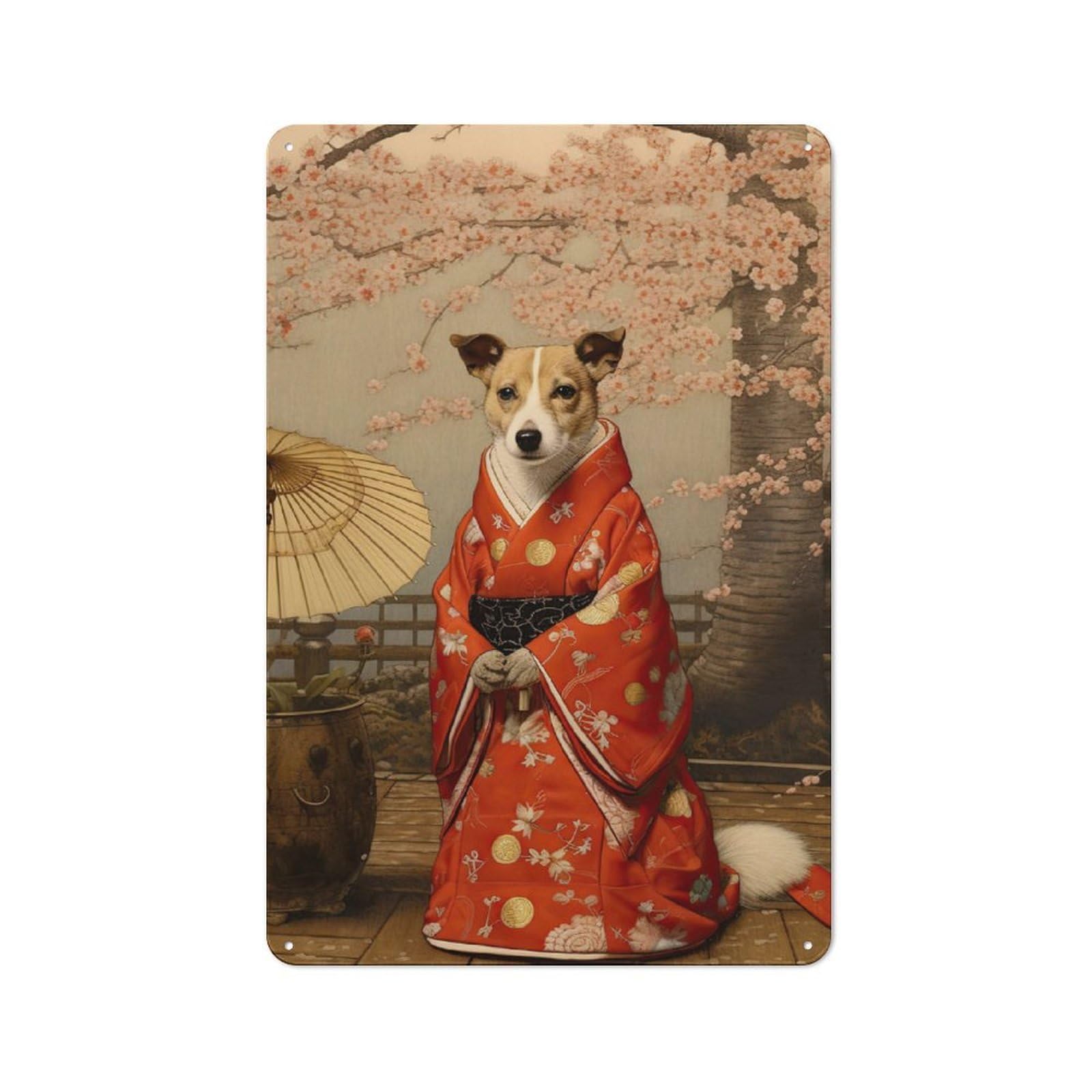 Jack Russell Dog Geisha Retro Tin Sign 30x20cm for Garden Room Or Summerhouse, for Kitchen, Dining Room And Home Bar Wall Decor