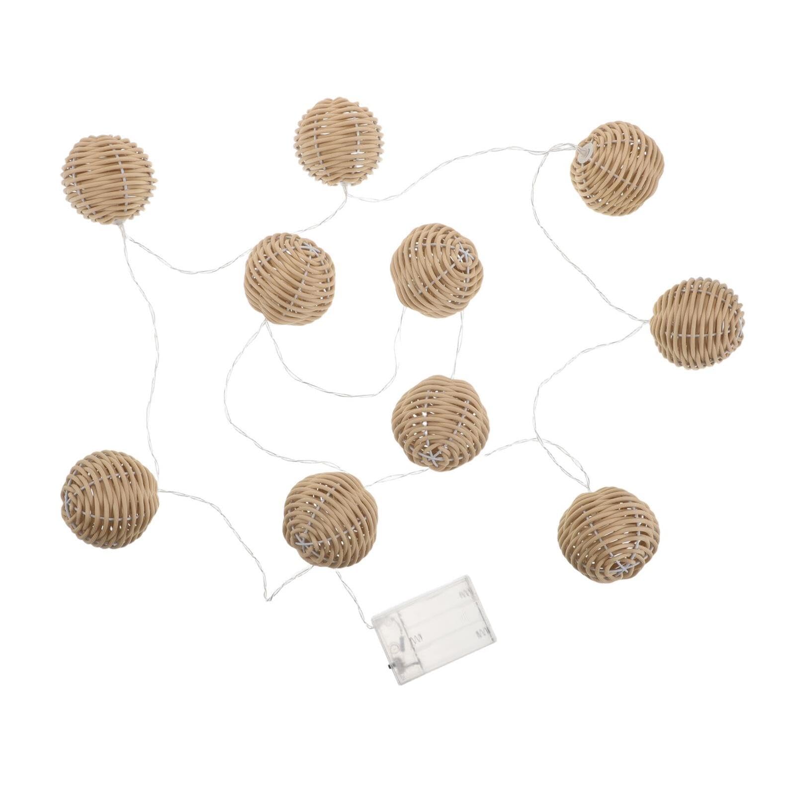 TOYANDONA Luci a Stringa per Esterni in Rattan Sintetico 10 Lampadine LED a Batteria per Giardino Patio e Cortile, Lanterne Decorative Resistenti alle Intemperie con Sfere Intrecciate