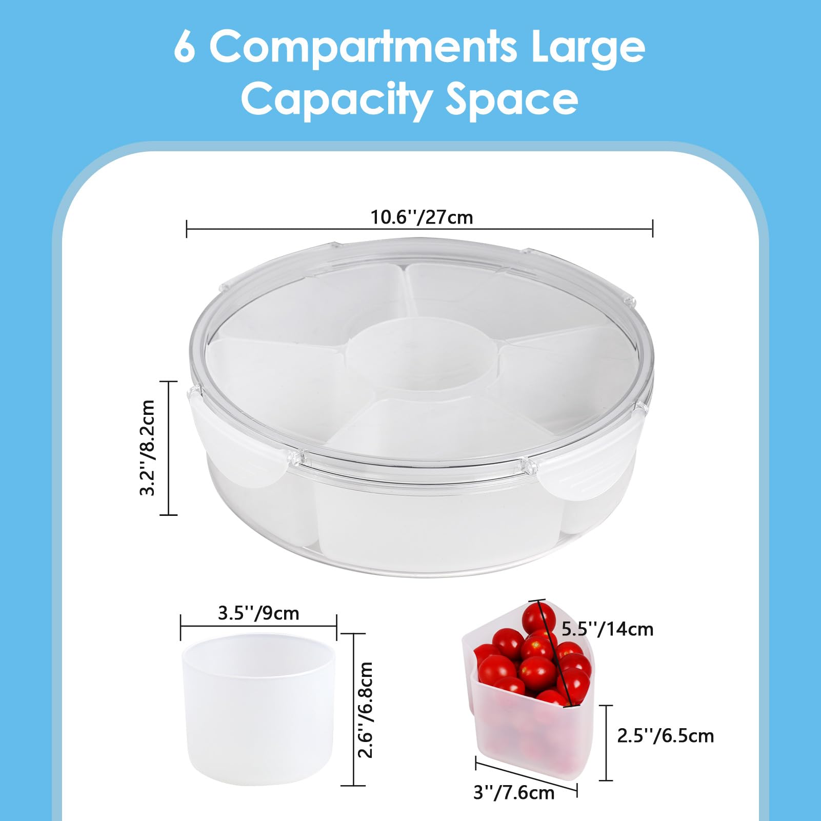 Plateau à Légumes Avec Couvercle Pour Réfrigérateur – Lot de 2 Boîtes à Collations Transparentes Divisées pour Charcuterie, 6 Compartiments de Rangement pour Fêtes, Voyages, Pique-niques