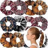 WILLBOND 12 Pcs Plaid Scrunchies for Women Girls Buffalo Plaid Hair Ties Cotton Scrunche Scrunchy Ponytail Holders Hair Accessories(Elegant)