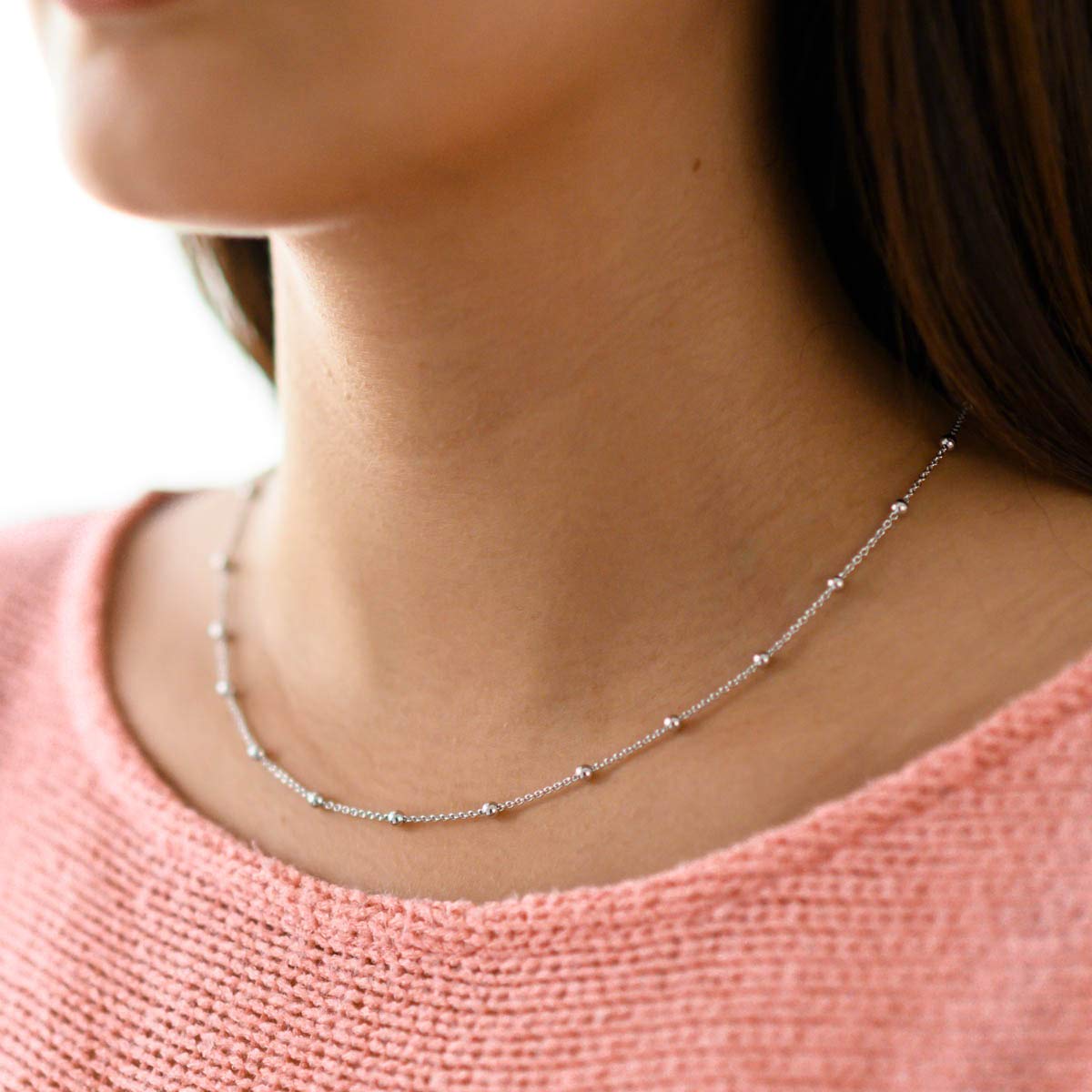 MATERIA, collana con piccole sfere, da donna, in argento 925, – catenina con sfere, per donne e ragazze, 1,3 mm, disponibile da 40, 45, 50, 55, 60, 70 cm