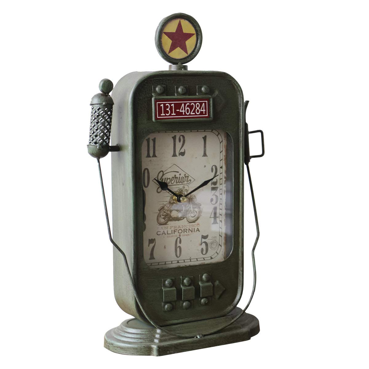 YOUKI Decorative Desk Shelf Silent Clock Non Ticking Battery Operated,Metal Wall Clock Easy to Read for Bedroom Living Room Office,5.2 x 2 x 13.8 Inches,Green