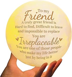 Best Friend Birthday Gifts for Women, Moon Lamp Gifts for Best Friend, Christmas Birthday Gifts for Women Friendship, Moon Light Gifts with Wooden Stand, Touch Control & USB Rechargeable