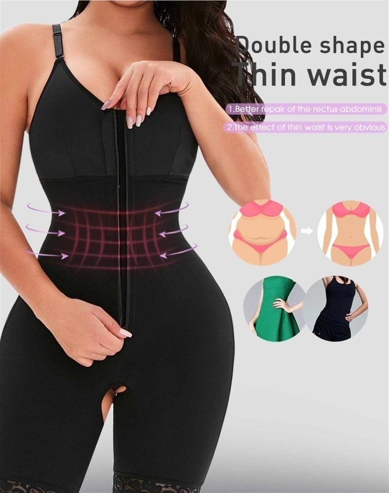 MMRTDJDR Etap 2 Fajas Colombianas Bielizna modelująca dla kobiet Body wyszczuplają brzuch Z zamkiem błyskawicznym po operacji
