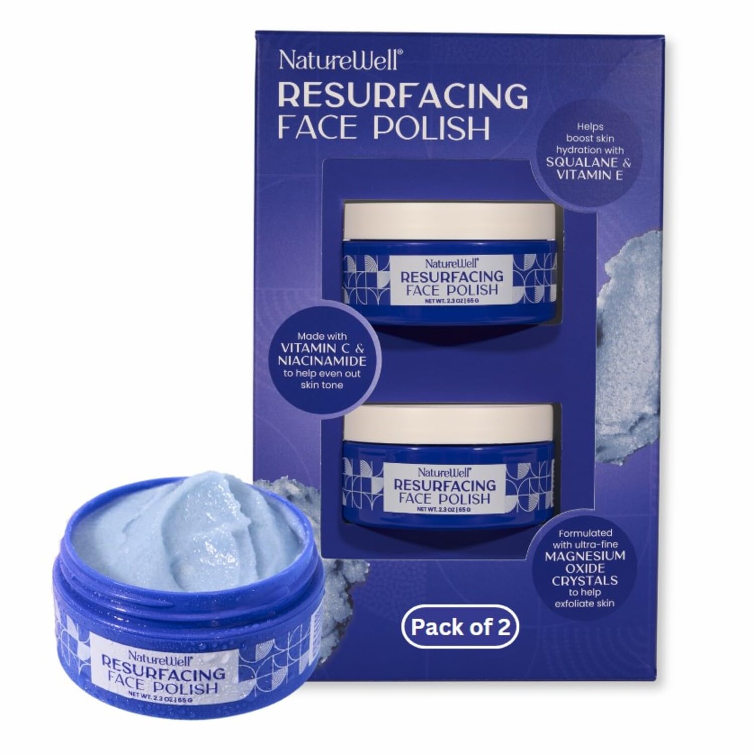 NATURE WELL Resurfacing Ultra-Fine Face Polish, Non-Abrasive Vitamin C & Niacinamide Facial Exfoliator Scrub For Radiant Skin, Revitalizes & Evens Skin Tone, Boosts Hydration, 2.3 Oz Each (Pack of 2)