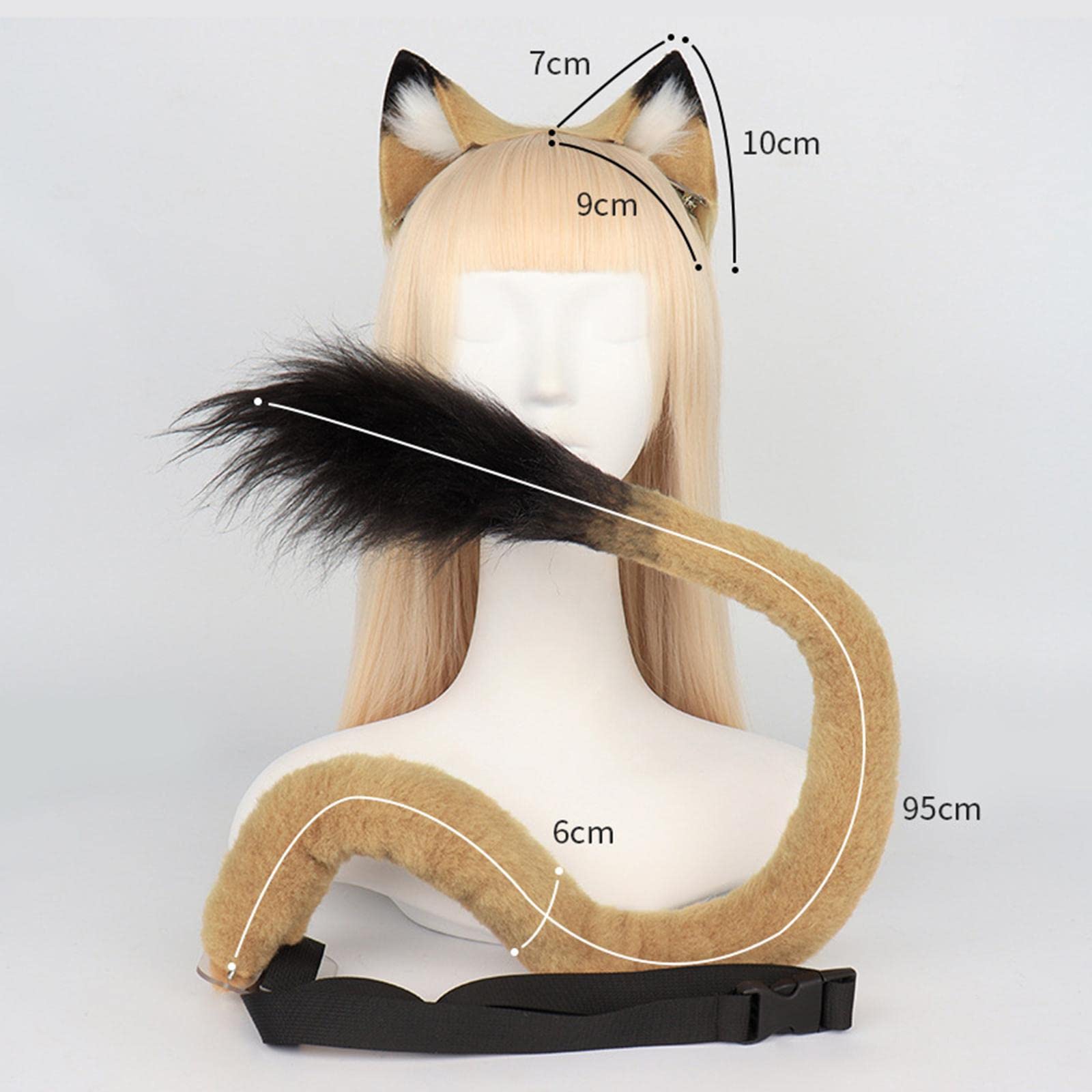 Oreilles et Queue Lolita Cosplay pour Enfants Adultes Oreilles, Brun, queue 6cmx95cm oreille 9cmx9cmx6cm