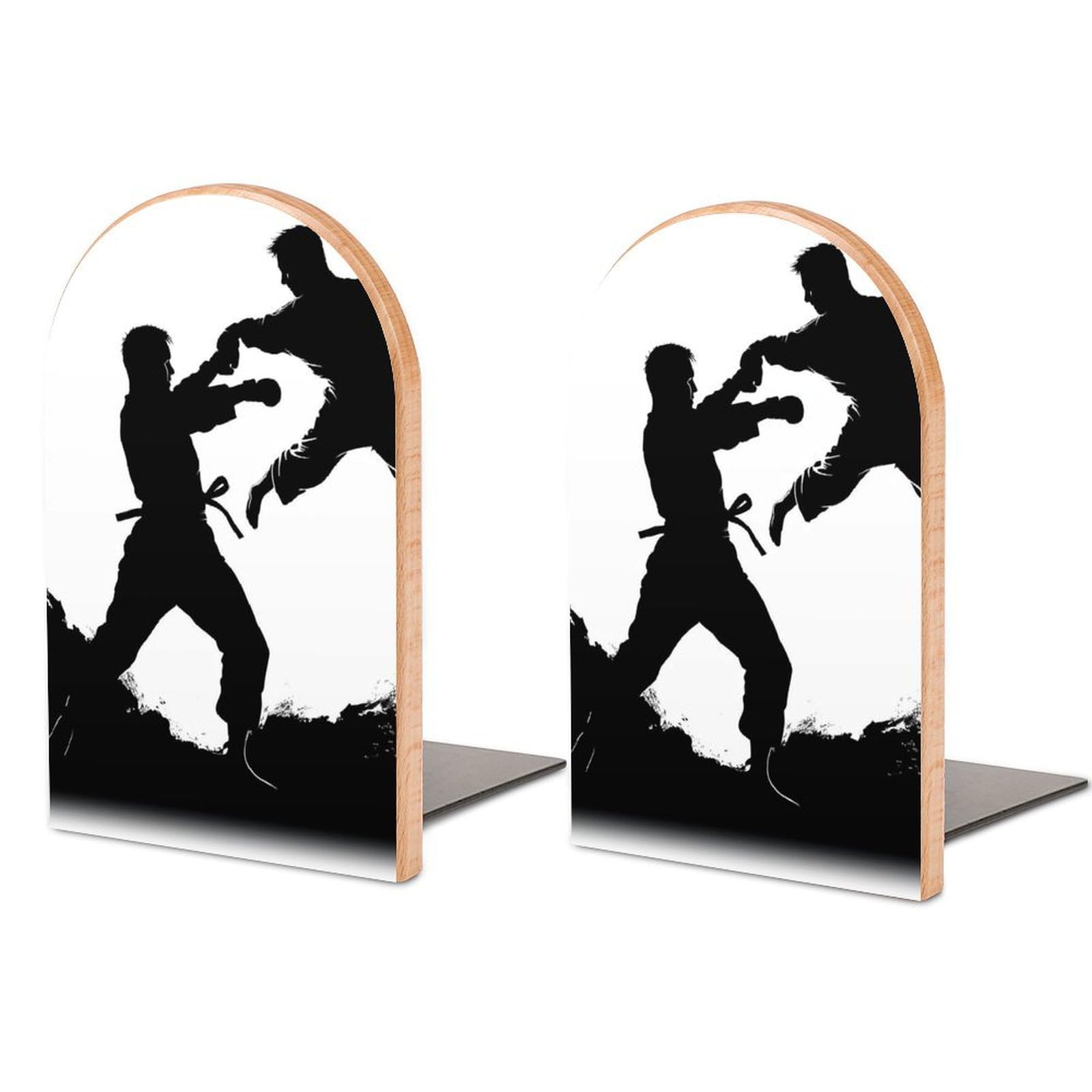 Rtfghjs Kickboxing Book Ends, Wood Bookends With Metal Base, Bookend For Shelves Space-Saving Shelf Decor