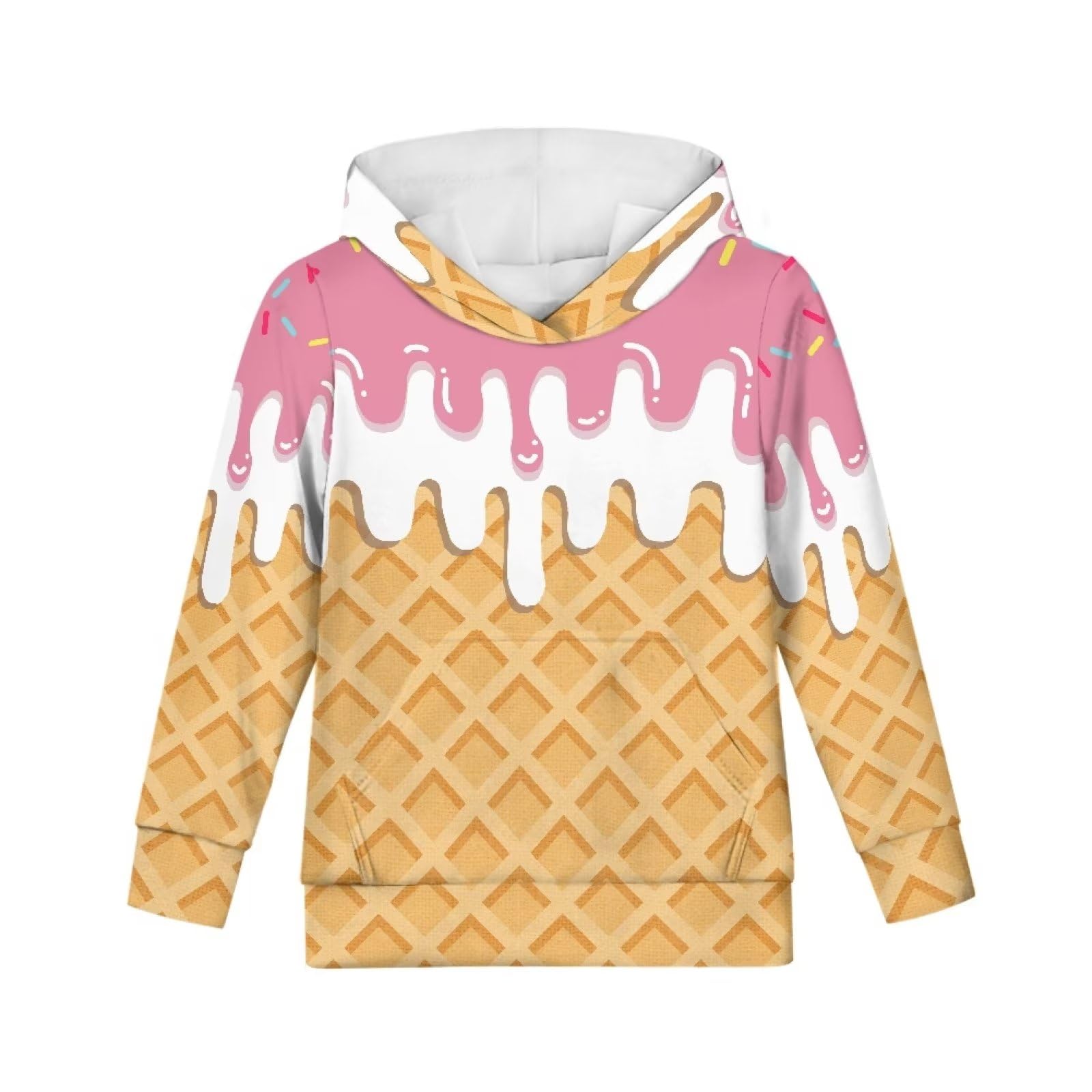 Coloranimal Kid's Ice Cream Hoodies for Teen Girls Boys Colorful Food Print Pullover Shirts Athletic Hoodie & Sweatshirts with Pocket Spring Active Tops for 14-16 Year Old