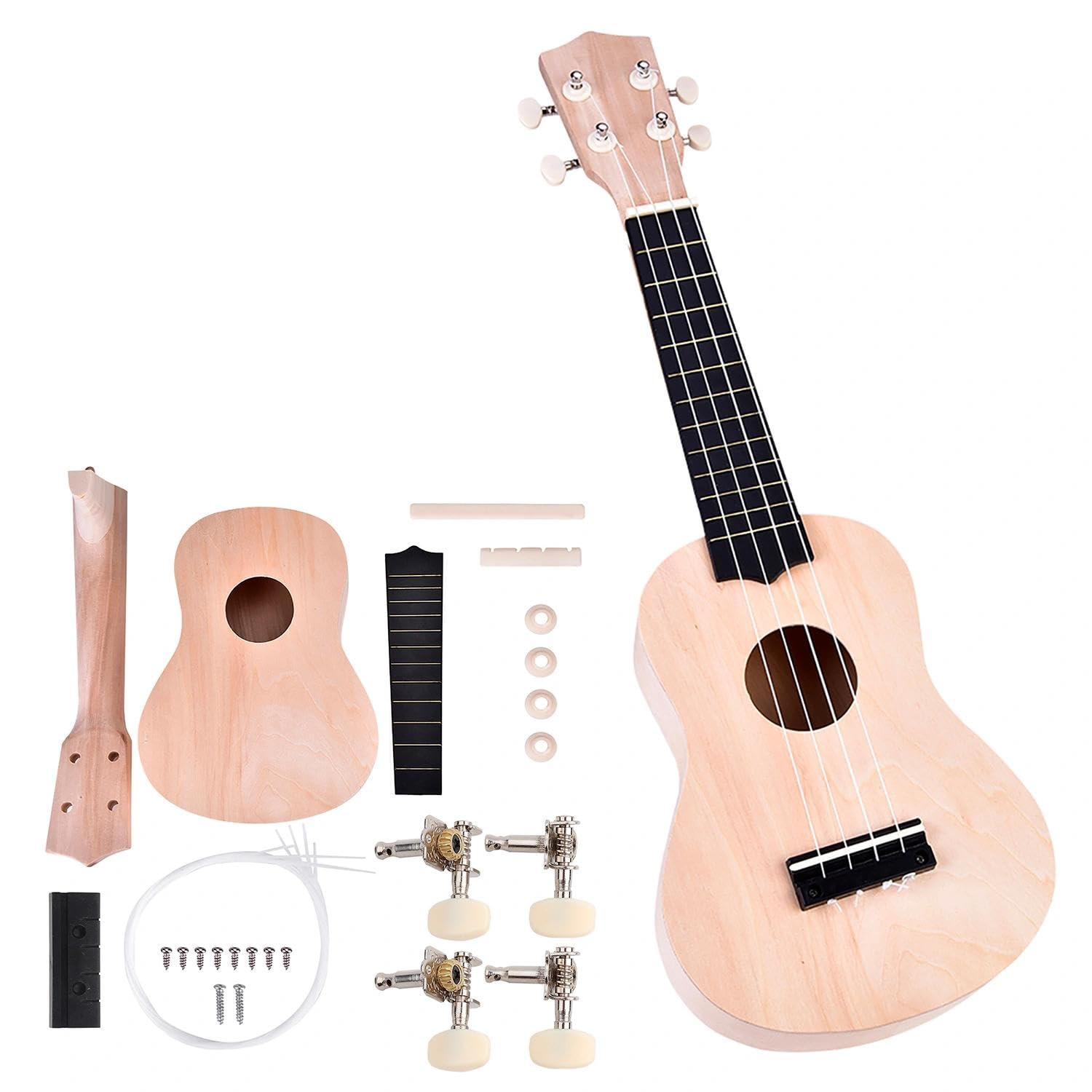Kit De Ukulélé à Monter Soi-même, 21 Pouces, 4 Cordes, Matériel En Bois De Tilleul, Construisez Votre Propre Ukulélé Non Peint Pour Enfants, Amis Et Famille