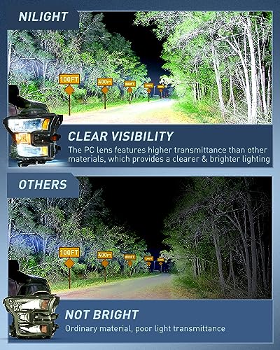 Image of Nilight Headlight Assembly Compatible with 2015 2016 2017 Ford F-150 Headlamps Replacement Black Housing Amber Reflector Upgraded Clear Lens Driver and Passenger Side
