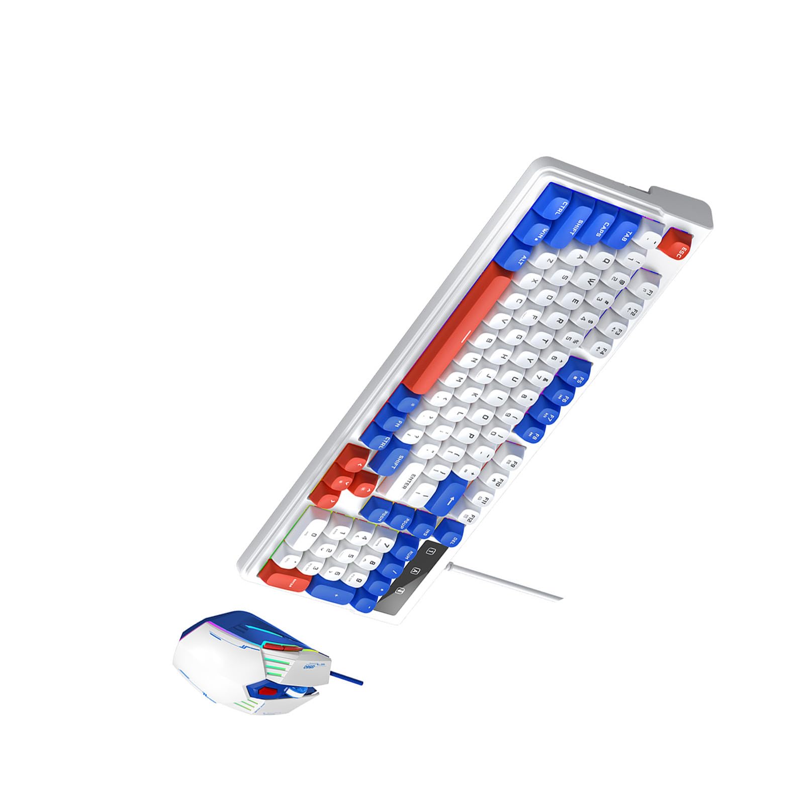 Generic Ergonomiczny Zestaw Myszy i Klawiatury z Podświetleniem RGB 98 Klawiszy Przewodowy USB do Gier 98SE/ME/2000/XP/Vista/7/10 (Niebieski Biały)