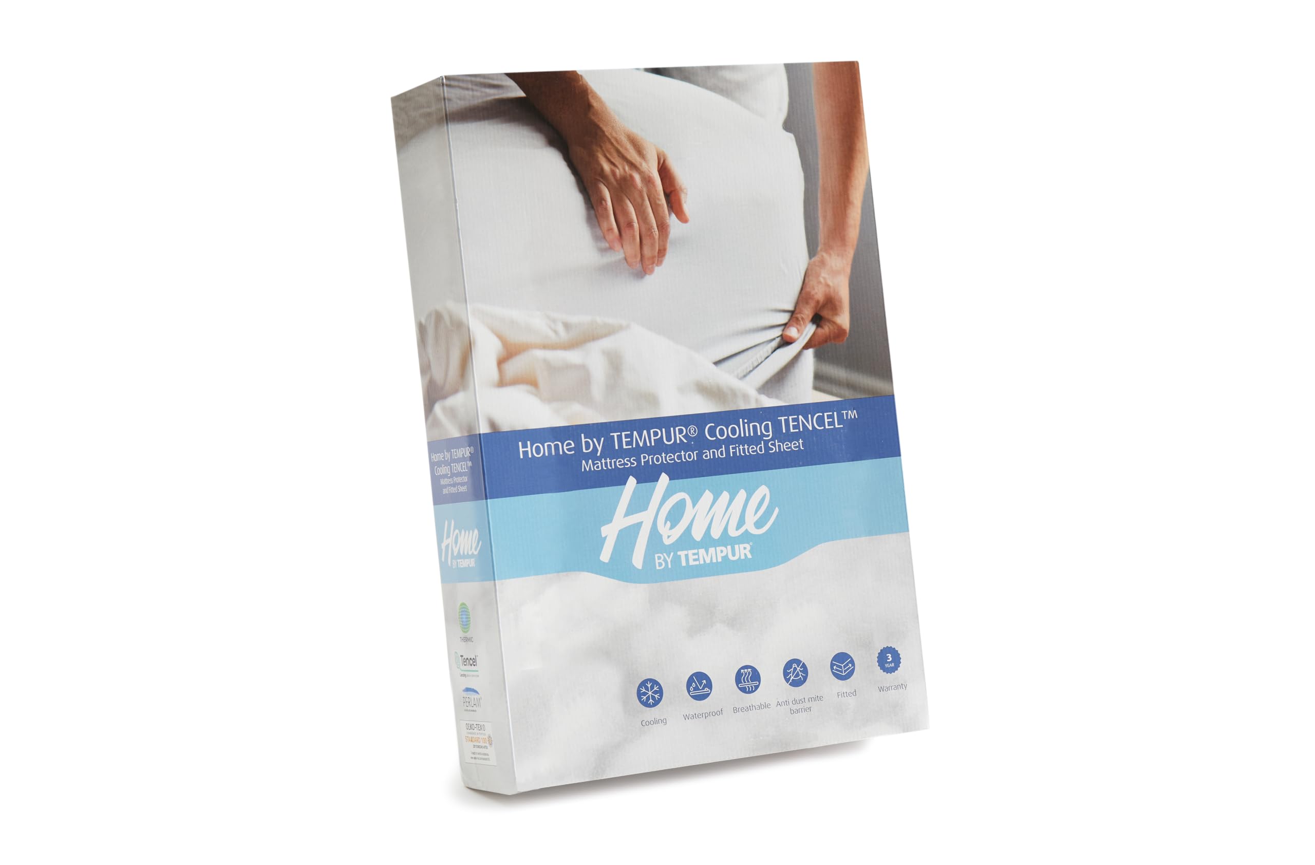 Tempur, Home BY TEMPUR Thermoregulierender Matratzenschoner, Super-King-Size-Bett, 180 x 200 cm, 2-in-1-Matratzenschoner und Spannbetttuch, kühlendes Tencel, Weiß