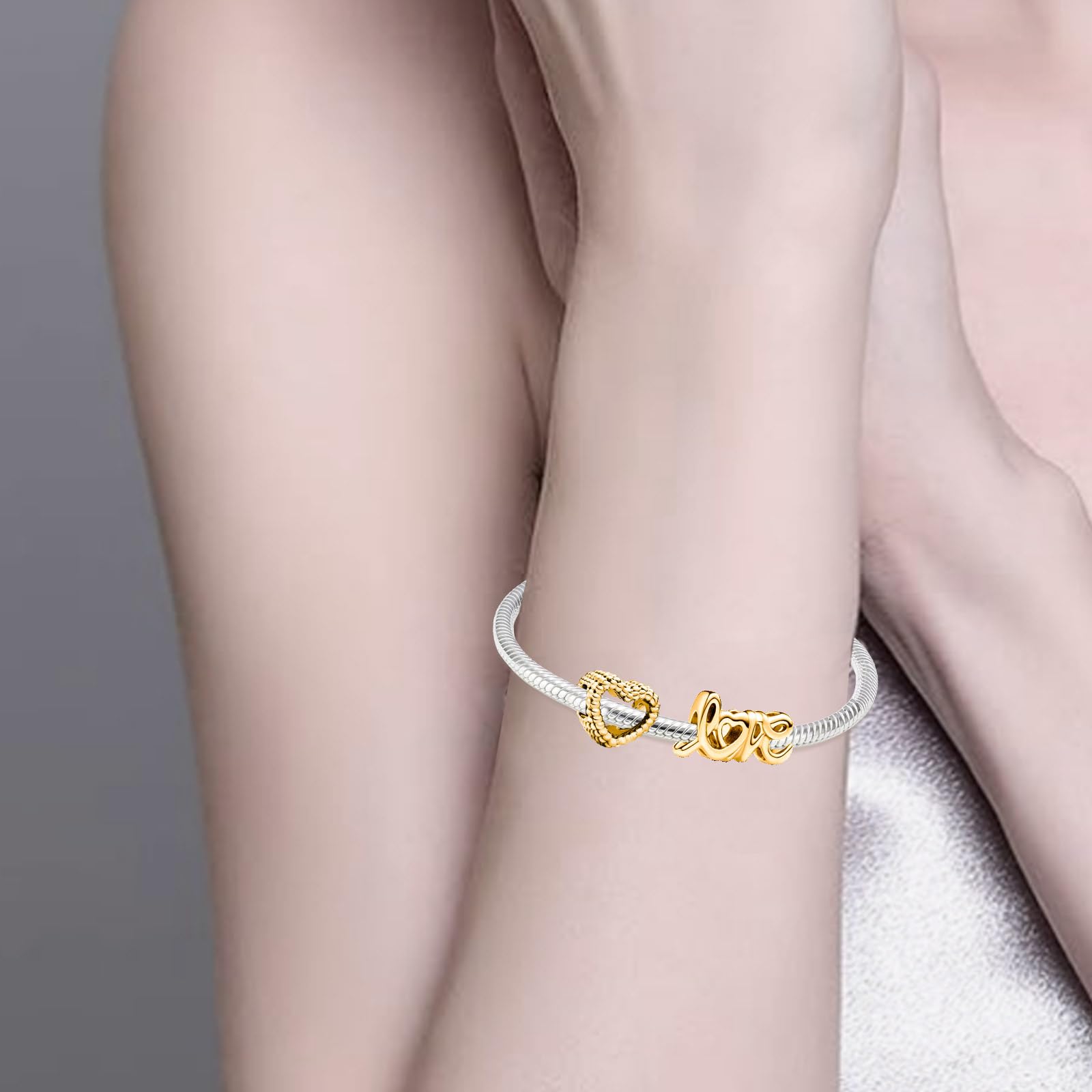 Charms Abaloriosde Cuentas Plata de Ley 925 con Circonita Cúbica Golden Heart Love Friend Leaf Flower Bird Car Charms Colgante Compatible con Niña Mujer Europeo Pulsera Collar