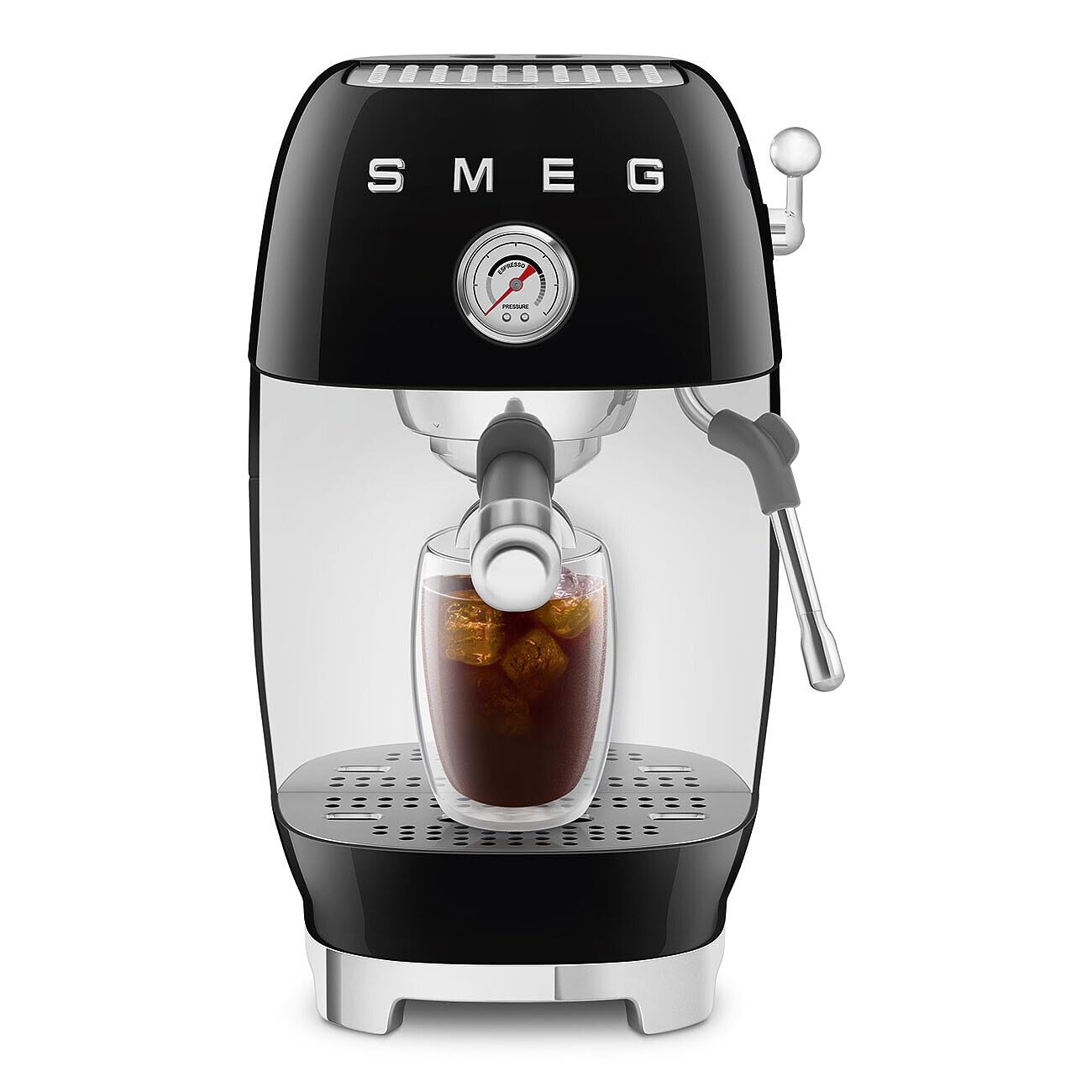 Smeg, Cafetera Espresso Manual ECF03BLEU, Thermoblock, Función de Brew Cold, Boquilla de Vapor y Manómetro, Depósito de 1,4 L, 1650 W, Negro