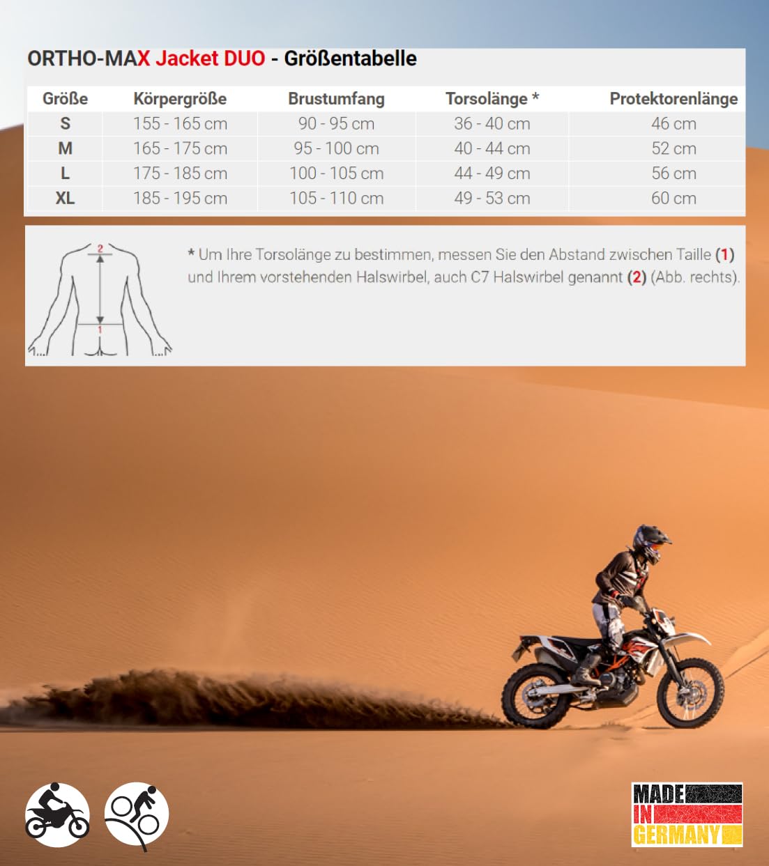 ORTEMA ORTHO-MAX Jacket DUO (M) - Protektorenjacke für den optimalen Rundumschutz - Schützt die Wirbelsäule, Brust, Schultern und Ellenbogen - Motocross/Enduro