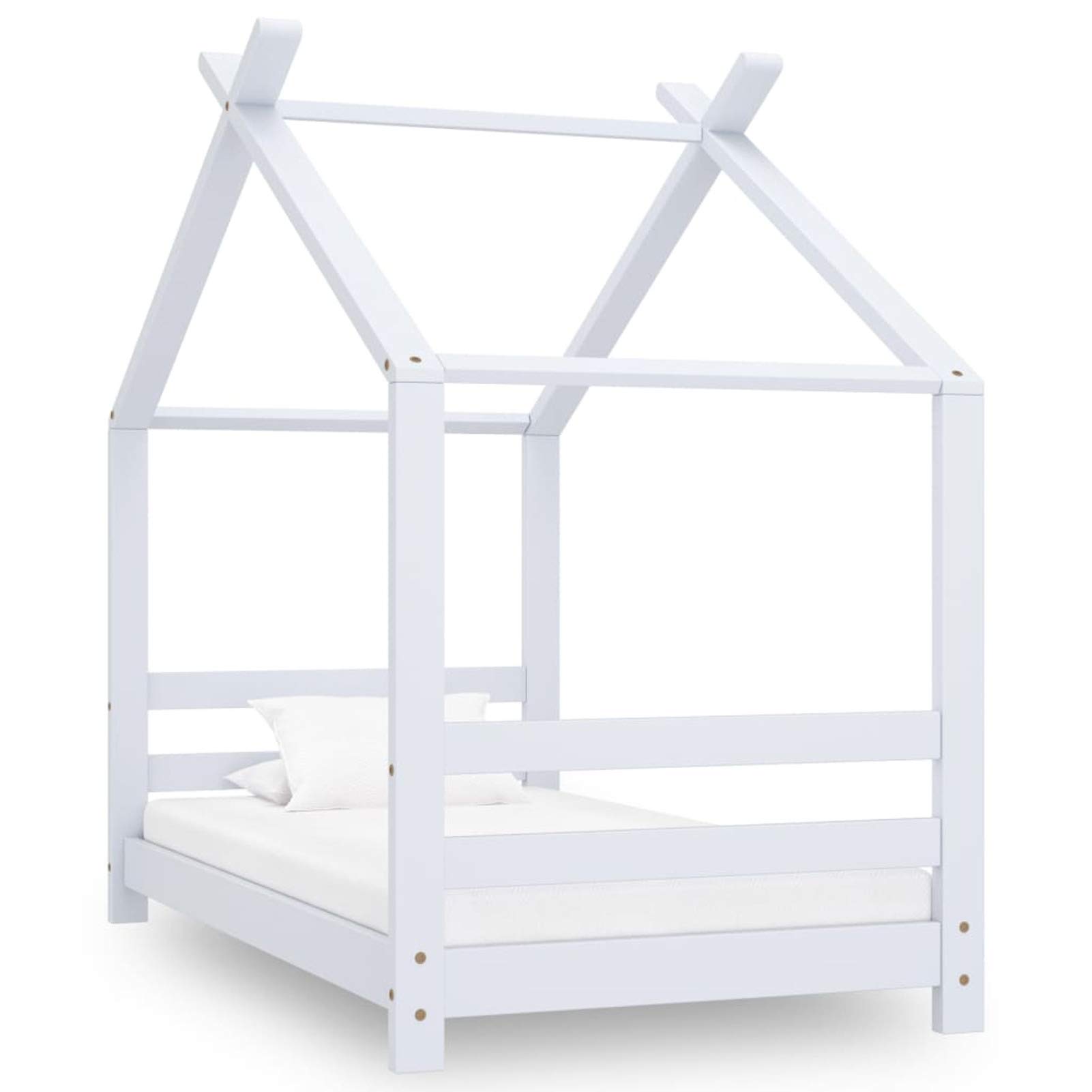 Rantry Kinder-Bettgestell Kinderbett Holzbett Bett Bettrahmen Bettgestell Bett mit Lattenrost Hausbett für Kinder Bett für Kinderzimmer Weiß Massivholz Kiefer 70x140 cm