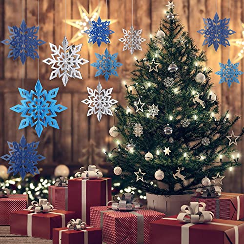Winter Snowflake Hanging Decorations - 3D Large Silver Snowflakes Paper Hanging Garland For Christmas Winter Wonderland Holiday New Year Party Home Decoration 12Pcs #TOP6