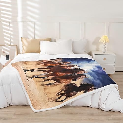 Miniatura 2 de Erosebridal Manta de forro polar para caballo de correr, manta de felpa de animales 3D, paisaje natural relámpago, manta de caballo occidental para