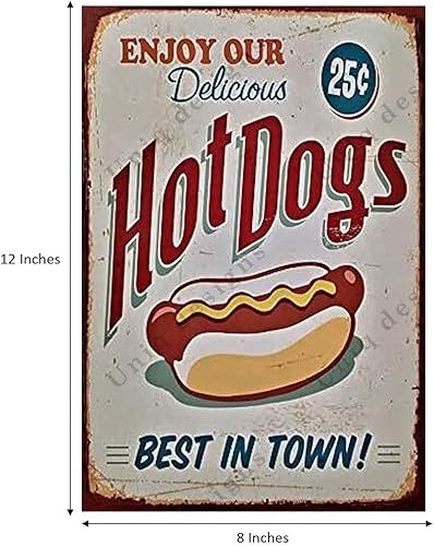 Miniatura 2 de Letreros de metal de hojalata  Letrero de comida de Hot Dogs Best In Town  Decoración para perros calientes, letrero de metal para perros calientes,