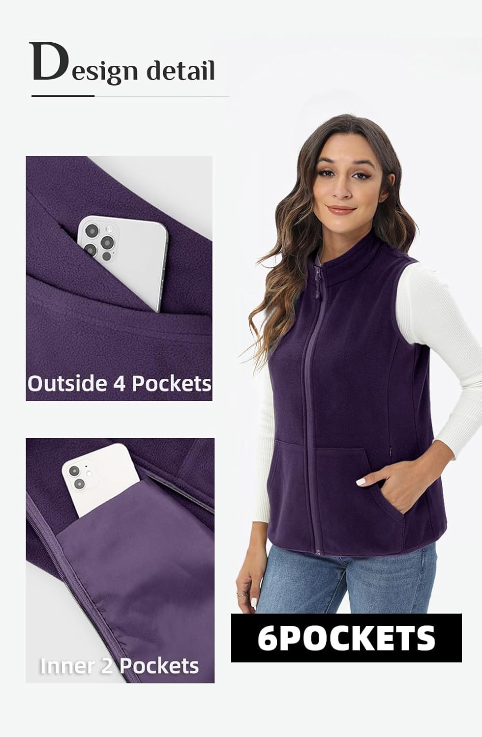 Argstar Women's Fleece Vest, Sleeveless, 6 Pockets, Lightweight, Casual, for Daily Life and Outdoor Activities - Image 3