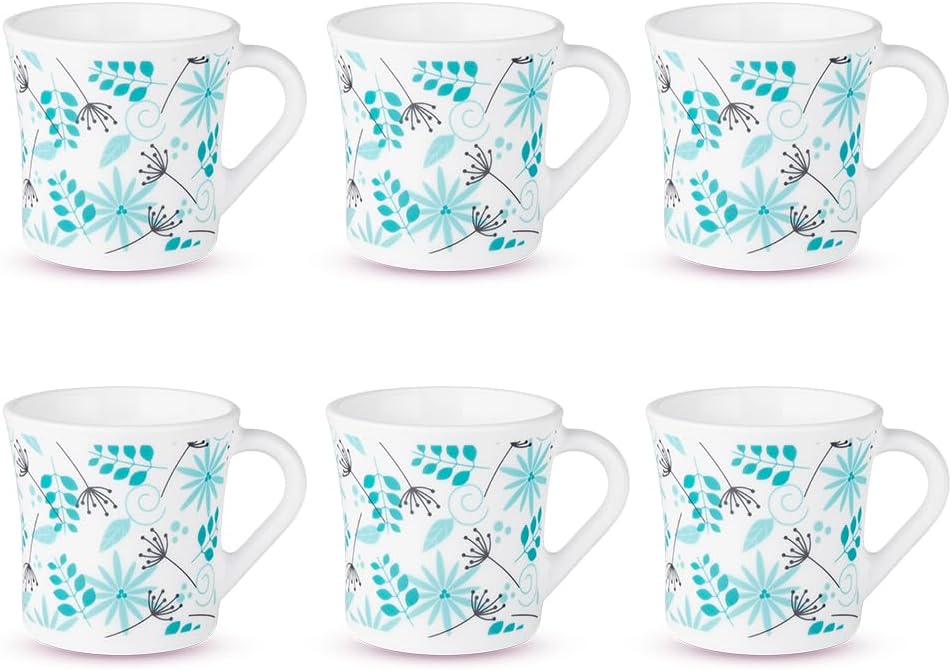 Larah by Borosil Crysta Series Noma Opalware Mug Set of 6 Tea/Coffee