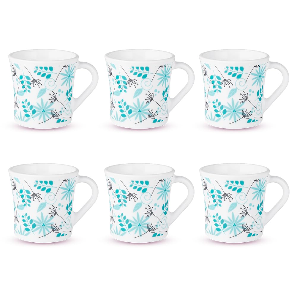 Larah by BOROSILCrysta Series Stardust Opalware Mug | Set of 6 Tea/Coffee Mugs, 100 ml Each | Microwave & Dishwasher Safe, Bone-Ash Free | Crockery Set Ideal for Daily Use & Gifting | White