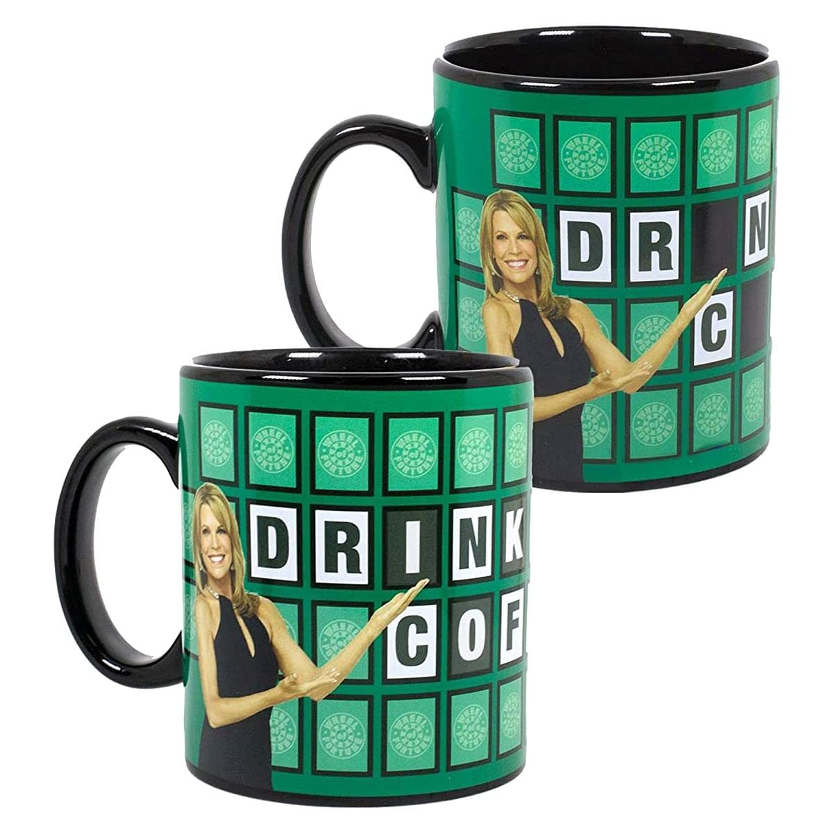 JUST FUNKY Wheel of Fortune Drink More Coffee Color-Changing Mug | Heat Sensitive Ceramic Cup | Holds 16 Ounces