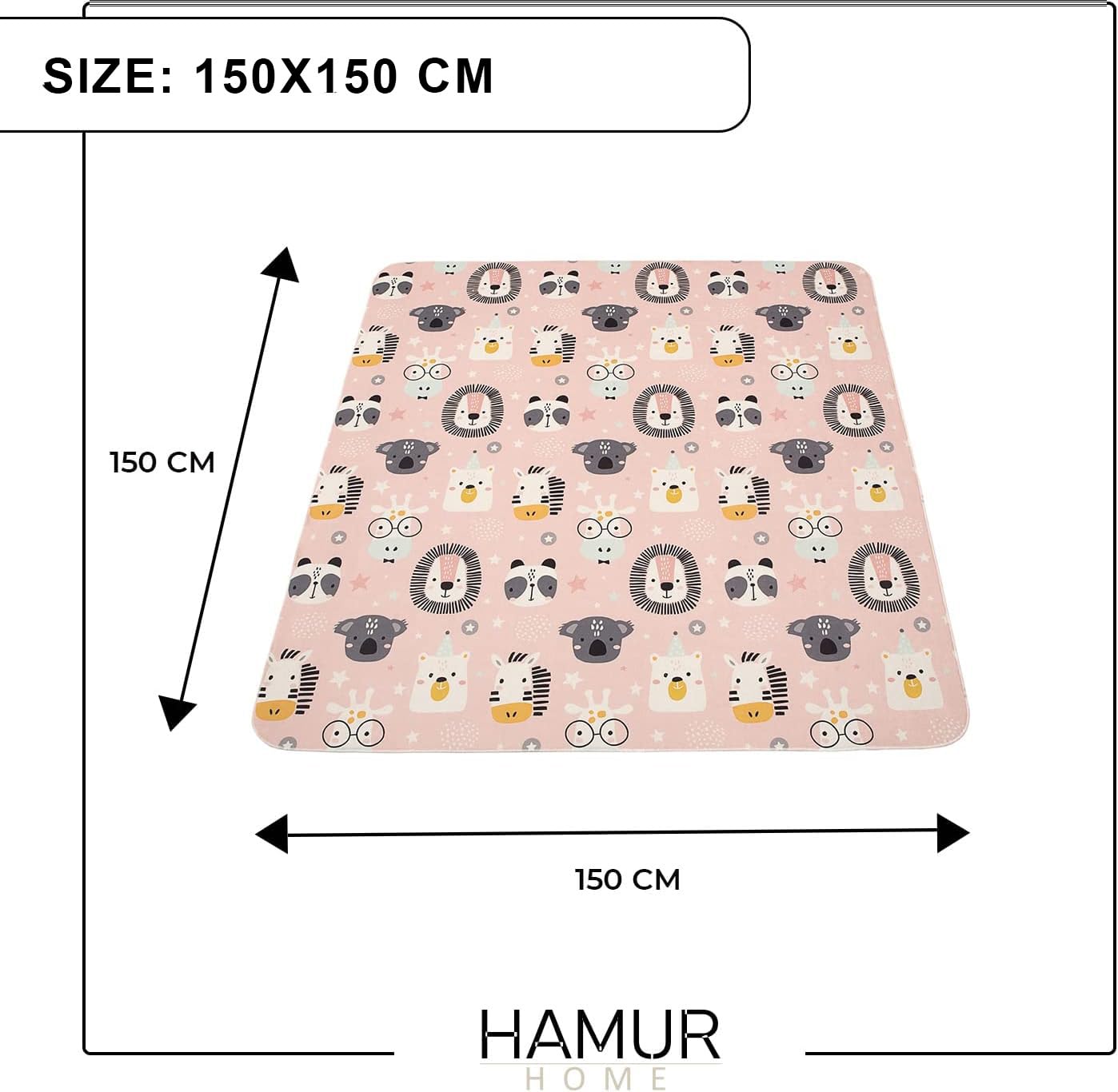 HAMUR HOME Tapis de Jeux pour Bébé Antidérapant Pliable 150 x 150 cm Lavable