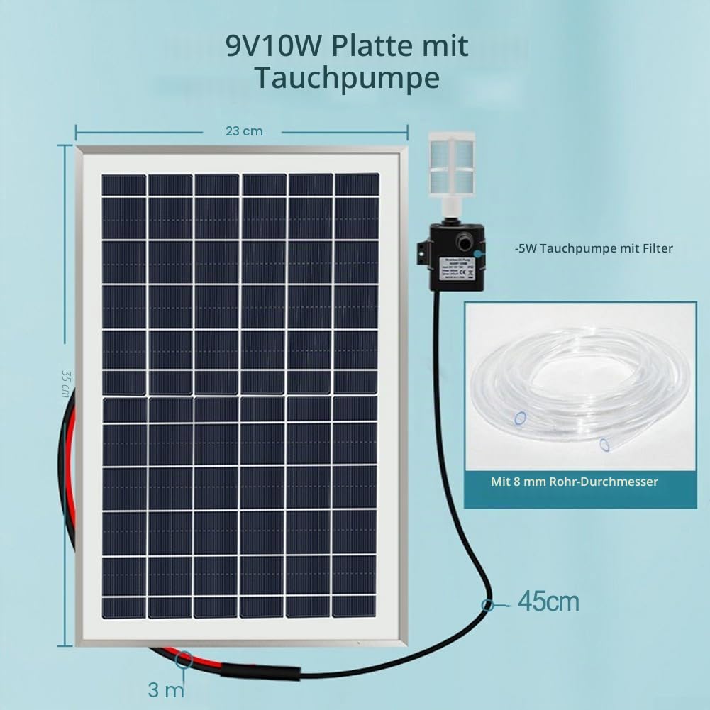10 W Solar-Wasserpumpe mit Filter, 9 V Tauchpumpe für Fischteich, 2,5 m Hubhöhe, 2 m Rohr, zirkulierendes Filtersauerstoffsystem für Aquarium