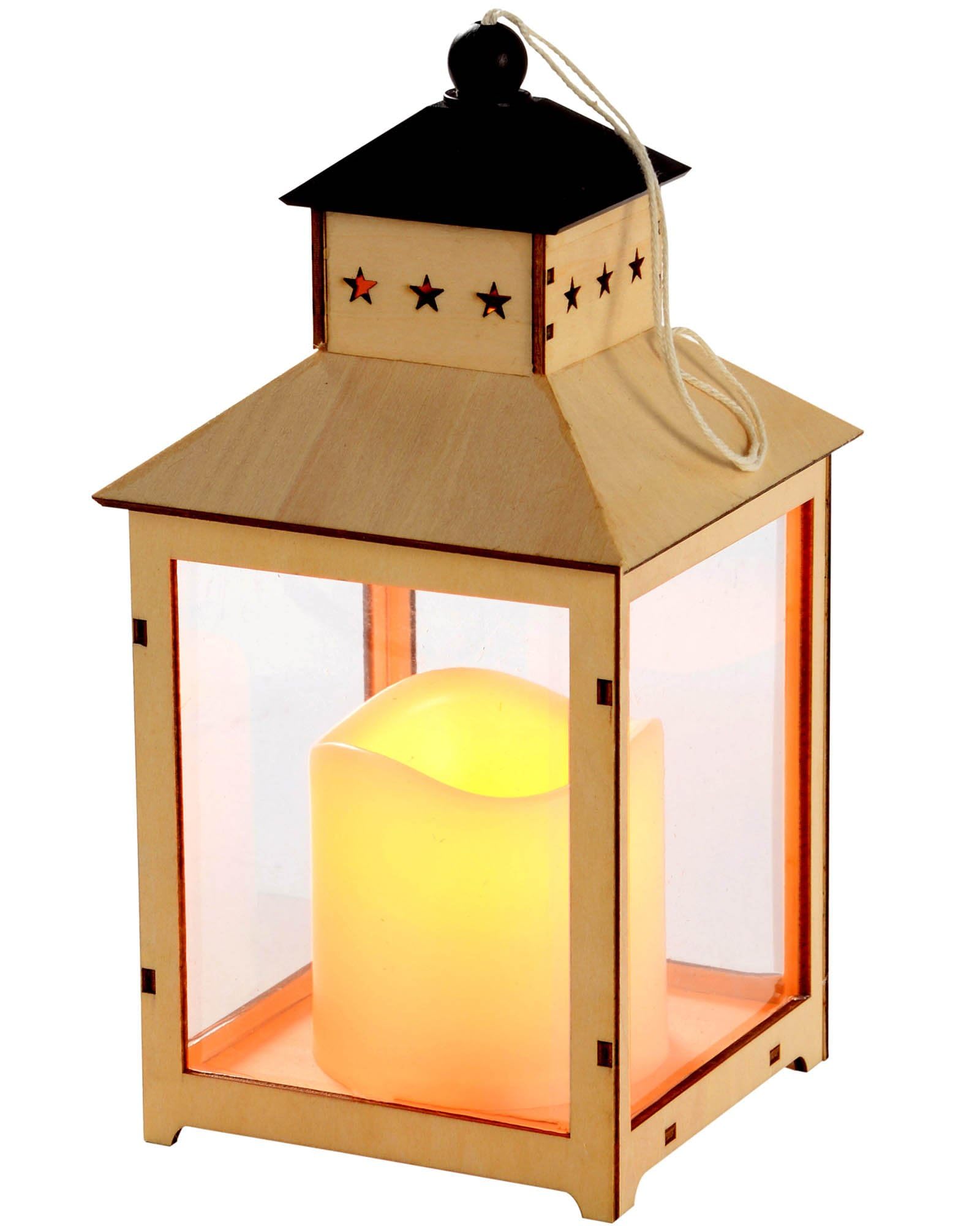 WeRChristmas Pre-Lit Wooden Lantern with Flickering LED Candle Christmas Decoration - 21.5 x 12 x 12 cm, Multi-Colour