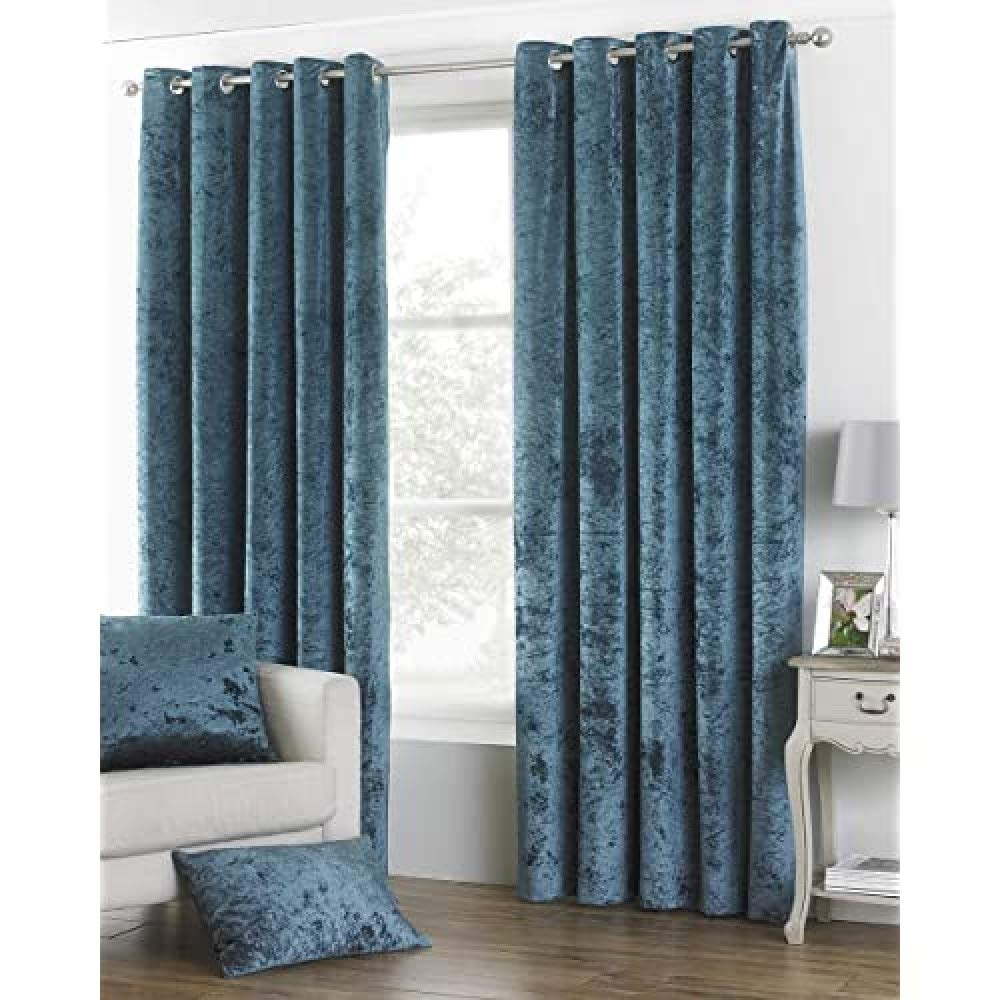 Paoletti Unisex Teal Verona Crushed Velvet Eyelet Curtains In | Size: 229Cm Width X 229Cm Drop