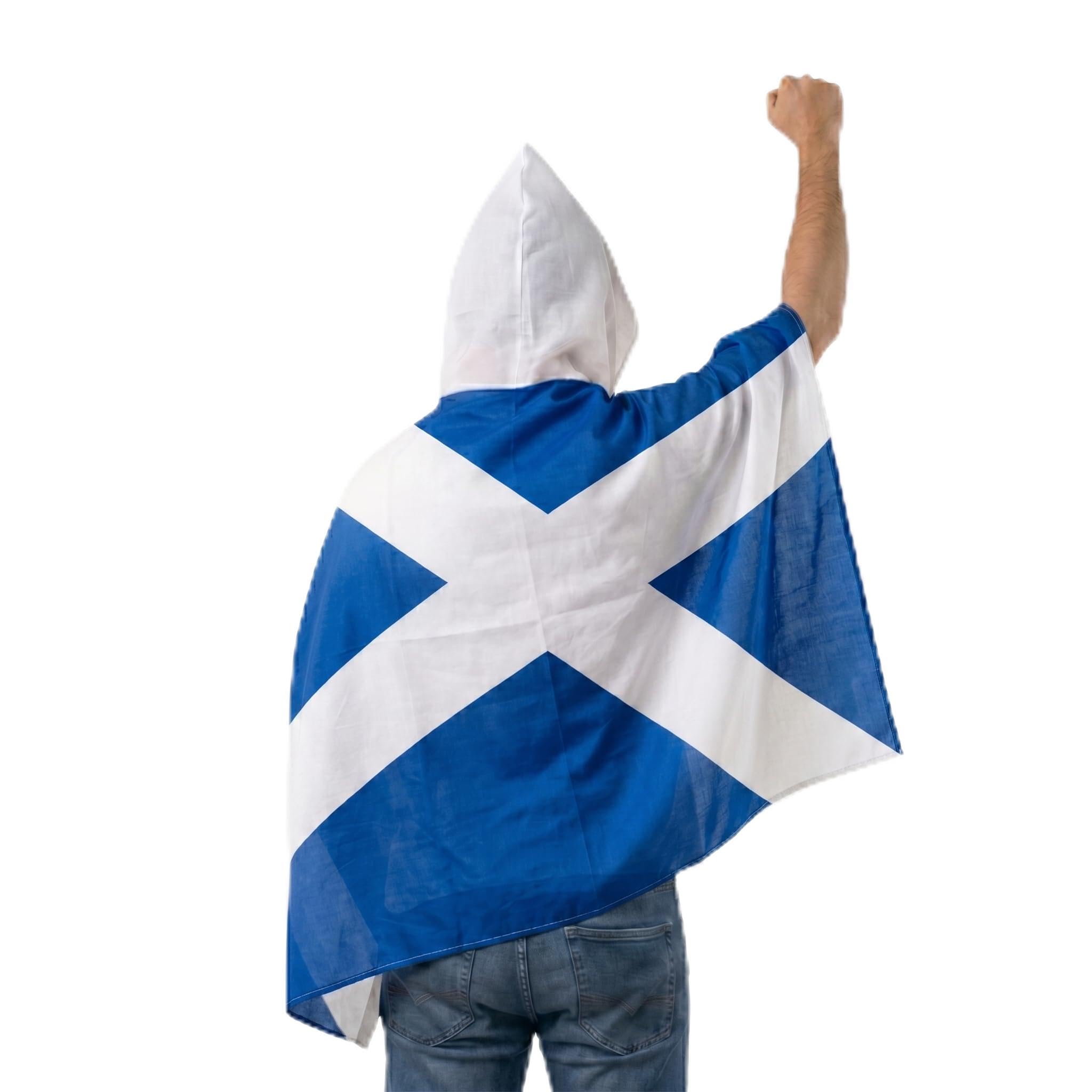 Komonee Scotland St Andrew’s Cross Hooded Poncho Cape – Wearable Flag for Football, Rugby & Golf, Lightweight Festival Wear One Size