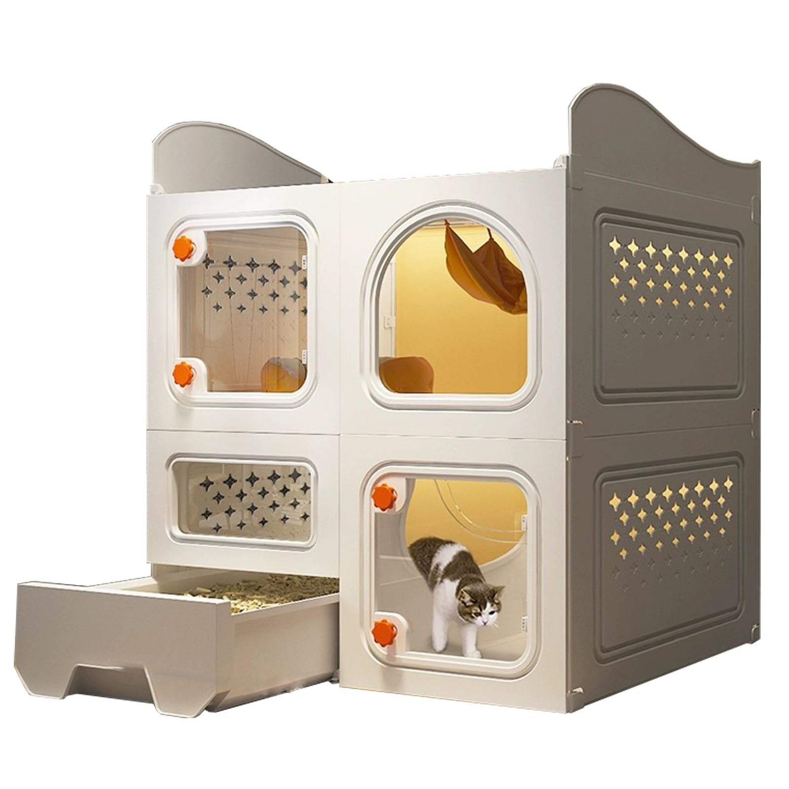 Enclos pour chat à ventilation double face et porte transparente de visualisation