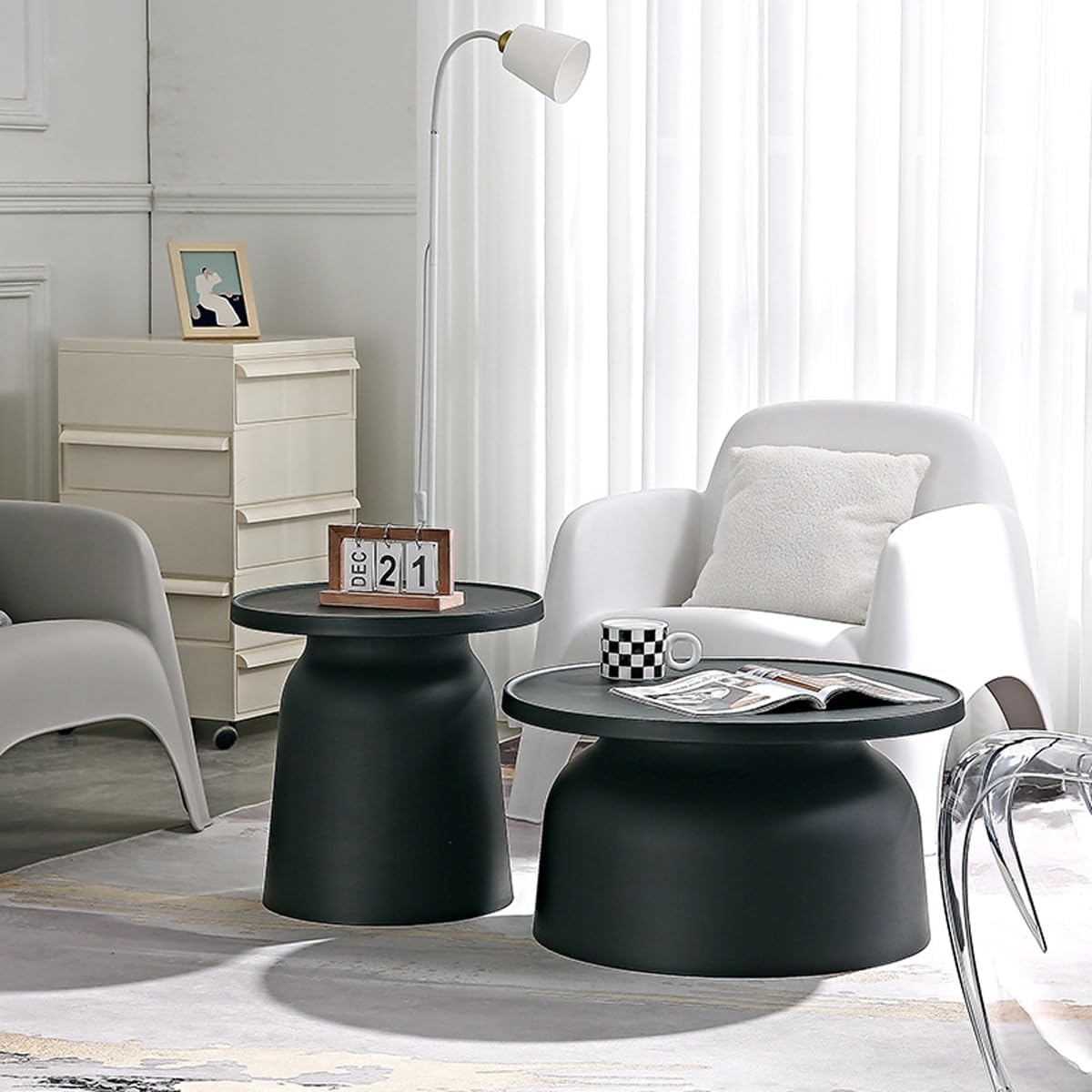 Multifunctional Coffee Table Bedroom Bedside Table Modern Corner Table Round Coffee Table for Living Room Meeting Room Study(Size:47x47cm,Color:Black)