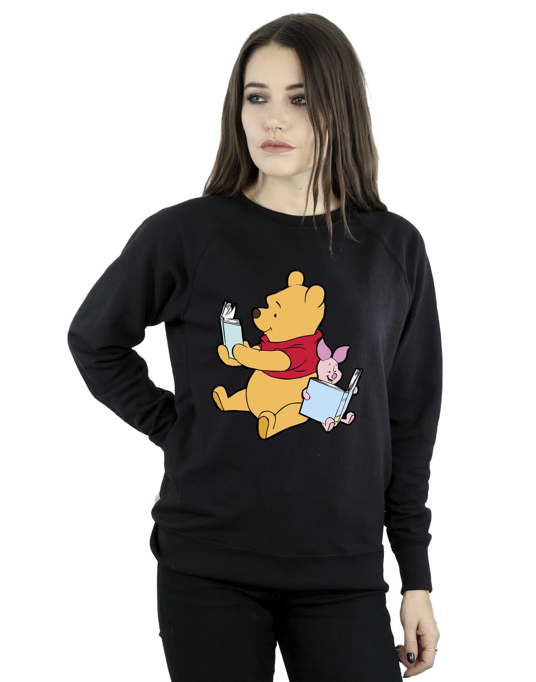 Absolute Cult Women's Black Disney Winnie The Pooh Reading Sweatshirt Small