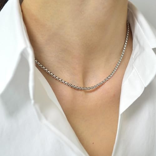 Miniatura 5 de Chain necklace, 3MM Square Rolo Stainless steel chain necklace for women men, Silver chains 16-30 inch available