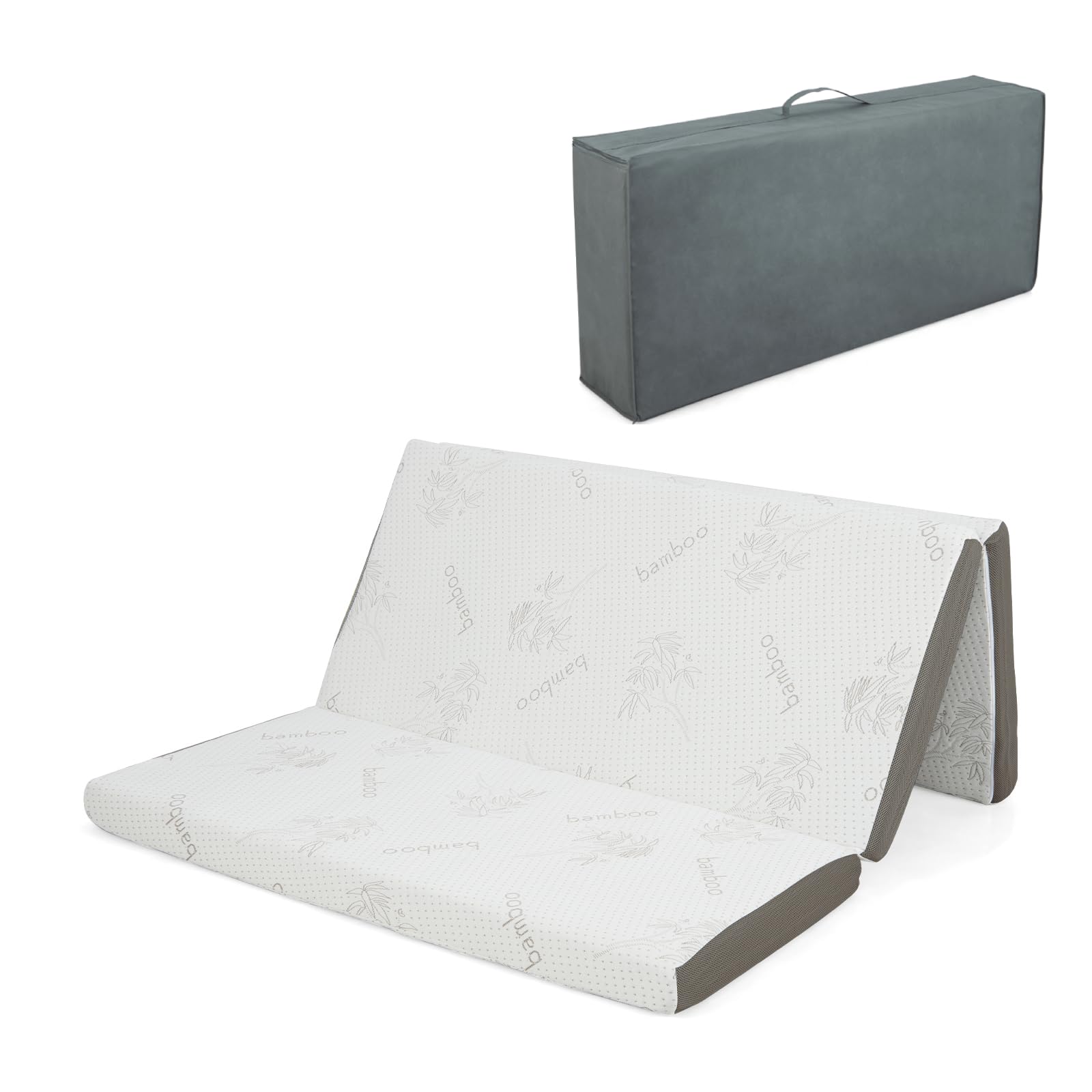 Multigot Trifold Floor Mattress, 10CM Cool Gel Memory Foam Folding Mattress with Storage Bag and Bamboo Fiber Cover, Single/Double/King Size Portable Day Bed Mattress for Dorm RV (198 x 150 x 10cm)