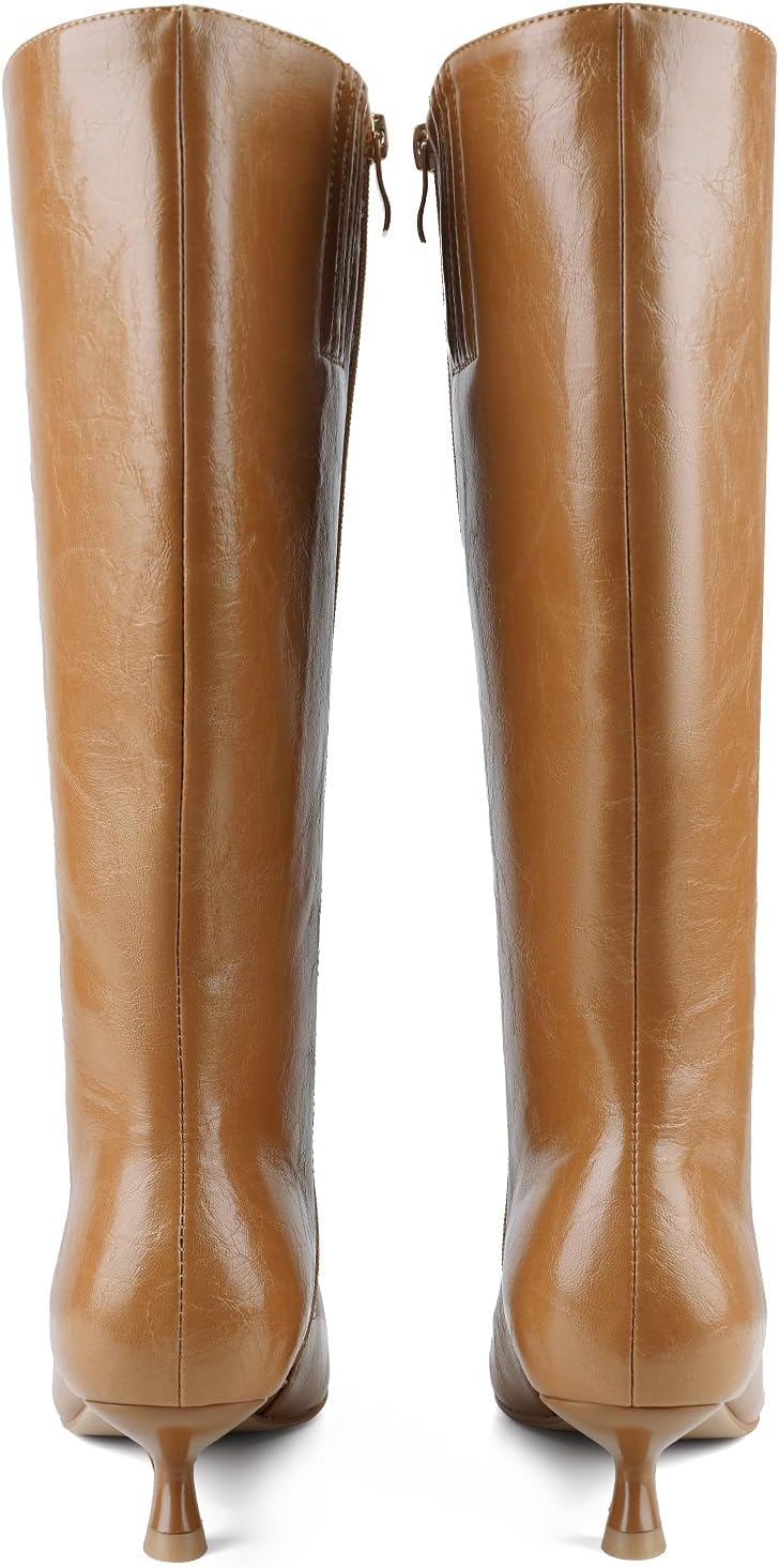Knee High Boots Women Square Toe Kitten Low Heel Tall Boots Womens Leather Side Zipper Dress Fashion Fall Long Boot - Image 8